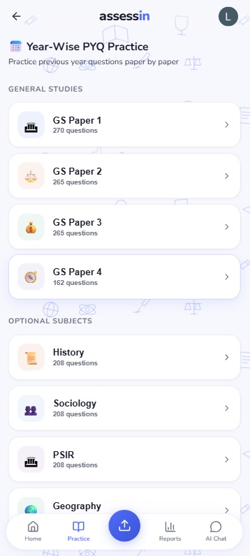 Assessin PYQ practice screen